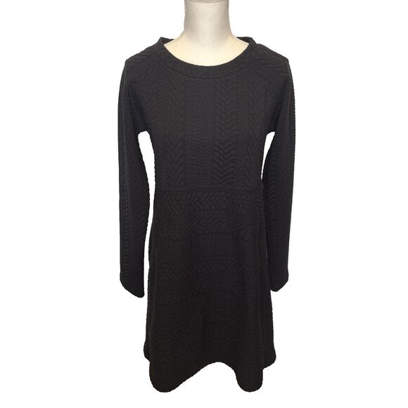 NWT Prana Macee Black Dress M Textured Jacquard Long Sleeves Zipper Midi Scandi - Picture 2 of 7